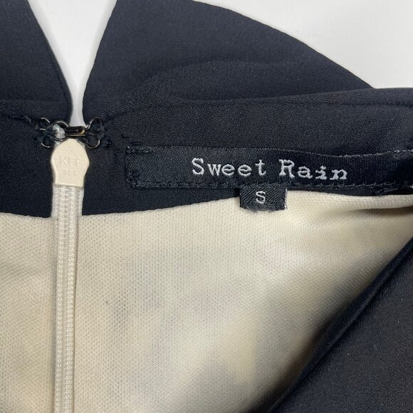 Sweet Rain Black White Aztec Print 3/4 Sleeve Peter Pan Collar Zip Dress Sz Sm - Picture 11 of 12